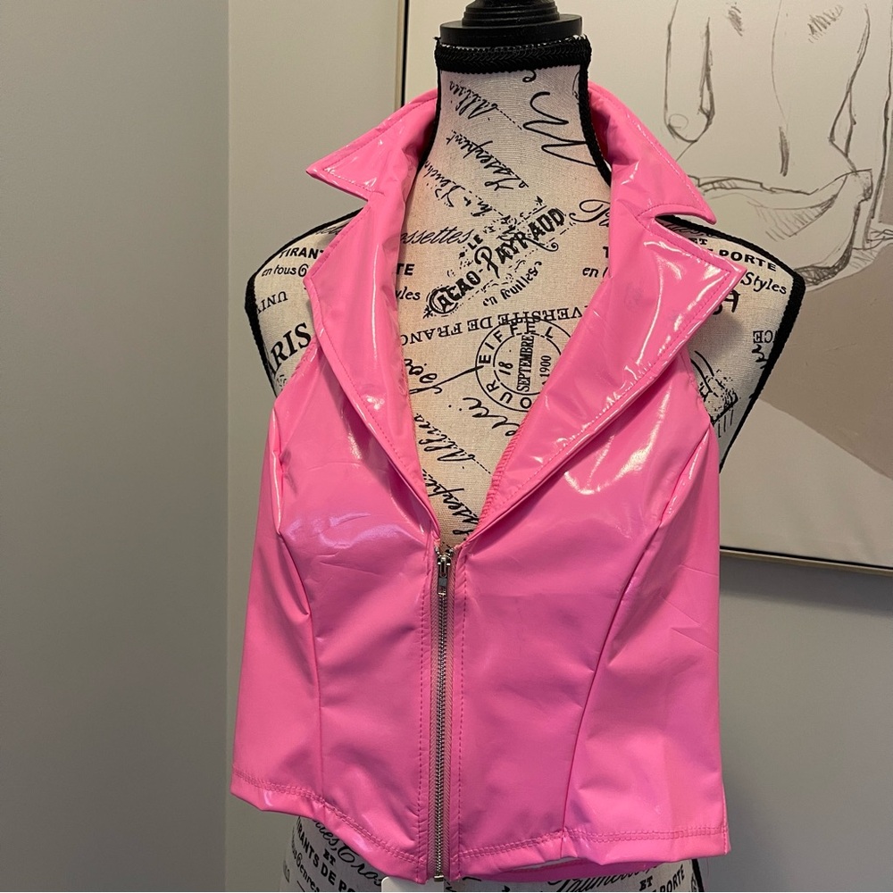 Pink Faux Leather Crop Top - Size Small